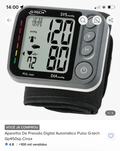 Aparelho de pressão digital automático pulso G-tech