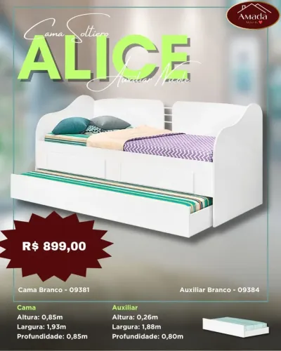 Cama solteiro Alice Auxiliar Nicole - à pronta entrega