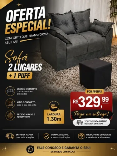 Sofá dois lugares + puff