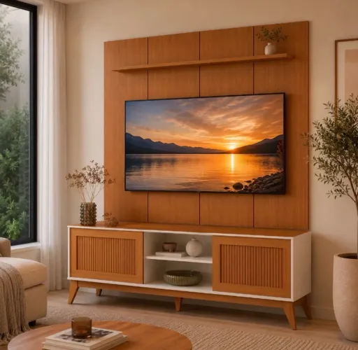 Rack com Painel para Tv Até 75 Polegadas 2 Portas Ripado p65