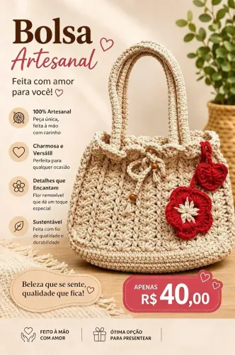Bolsa em crochê barbante euroroma fio8