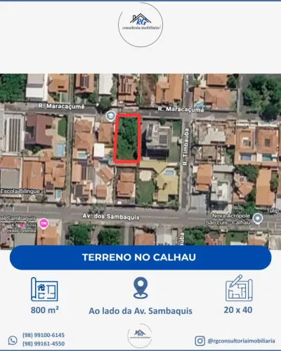 Terreno no Calhau | 800m² | ao lado da Av. Sambaquis | Plano | Pronto pra construir
