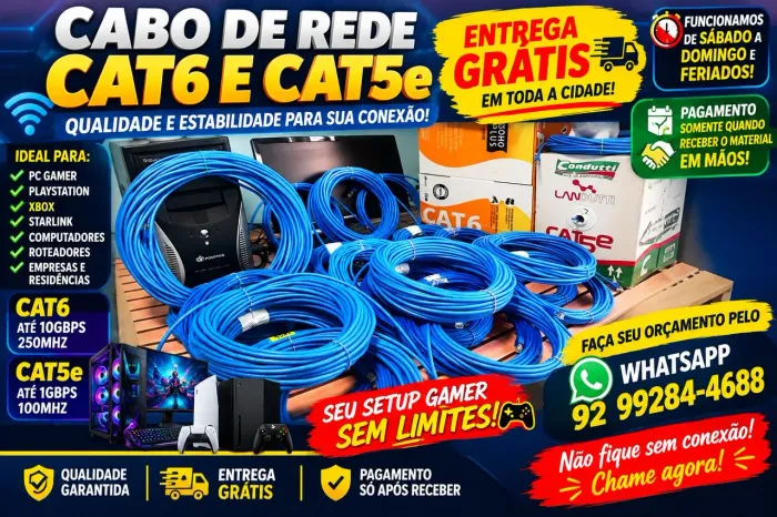 Cabo de rede 5 metros 10 metros 15 metros 20 metros 25 metros 30 metros