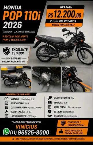 Honda pop 2026 com apenas 2200 km