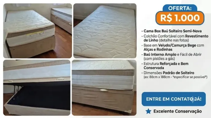 Cama box baú solteiro com colchão de molas ensacadas
