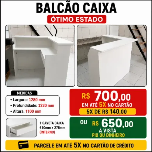 balcão caixa em L 1280 X 1220 X 1100MM (usado)