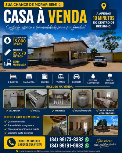 Casa com 1.750m² de Terreno, Semi-Mobiliada e a 10 Min do Centro de Brejinho