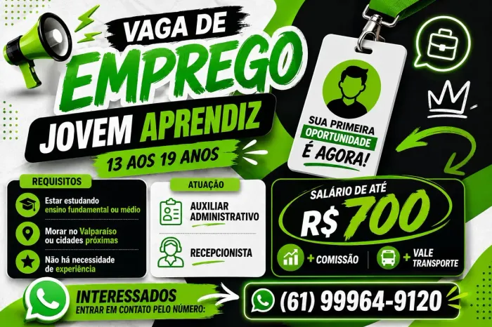 Vagas de jovem aprendiz disponíveis
