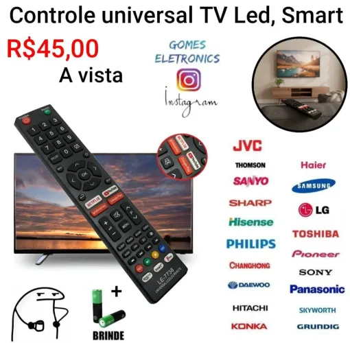 Controle universal para TV compatível com modelos Smart, Led, LCD e tubo (Loja Fisica)