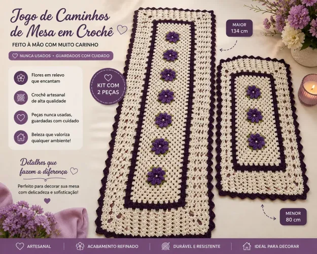 Kit 2pçs tapete/caminho de mesa