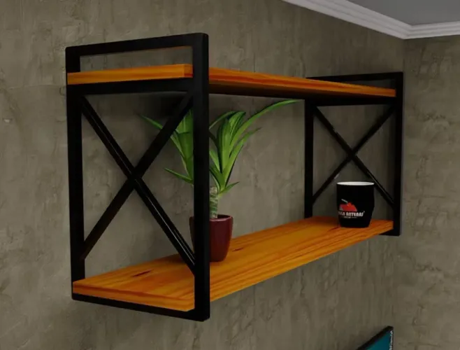 Prateleira de ferro e Pinus 1mx25 cm