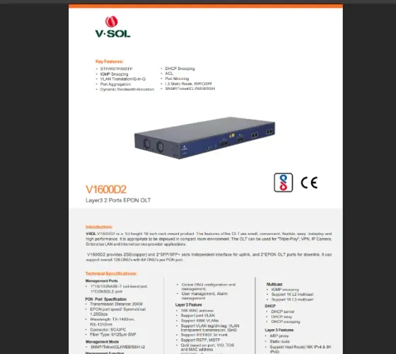 OLT GEPON V.SOL V1600D2 c/ 2 GBICS NOVA NA CAIXA