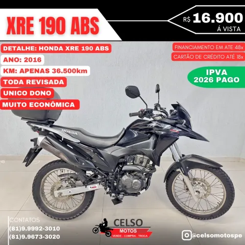 XRE 190 2016 c/36.500km IPVA26 PAGO FINANCIO 48x ACEITO SUA MOTO