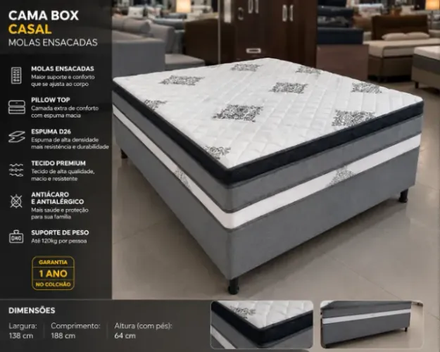 Cama Box casal com Pilow! Fazemos entrega !