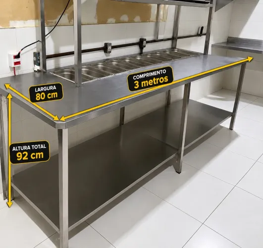 MESA INOX COM CUBAS AQUECIDAS - CONDIMENTADORA