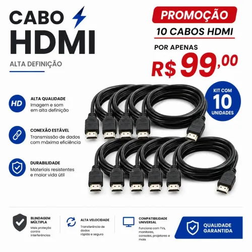 Kit 10 cabos HDMI (novo)