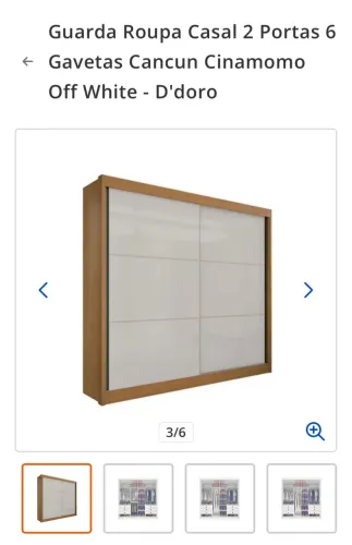Guarda Roupa Casal 2 Portas 6 ? Gavetas 100% Mdf Coliseu Cinamomo/Off White