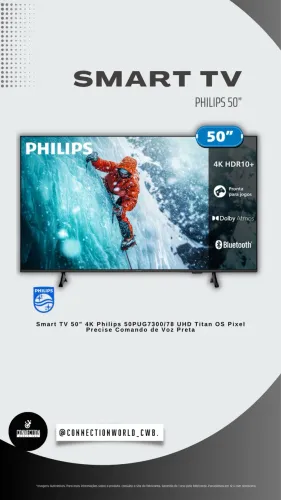 Smart TV 50" 4K Philips 50PUG7300/78 UHD Titan OS Pixel Precise Comando de Voz Preta