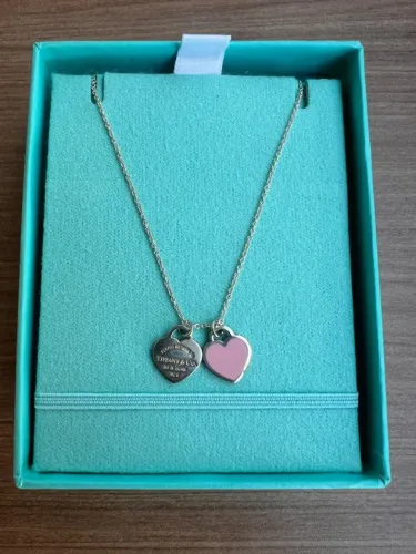 Colar Tiffany & Co Original Prata 925 Coração Duplo Rosa Completo c/ Nota Fiscal