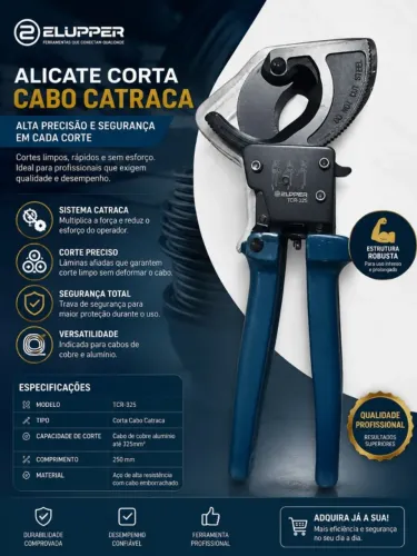 Alicate De Corte Tesoura Catraca Cabos Até 240mm