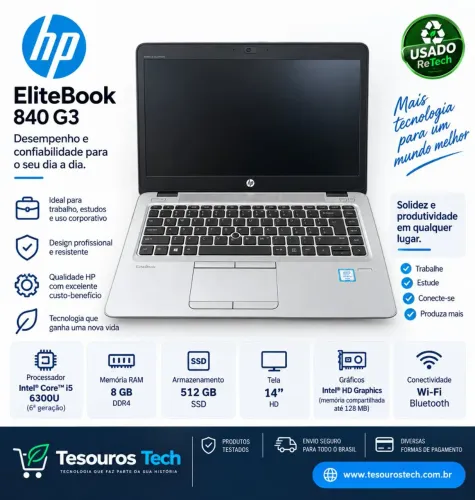 Notebook HP EliteBook 840 G3 - Core i5 | 8GB RAM | 512GB
