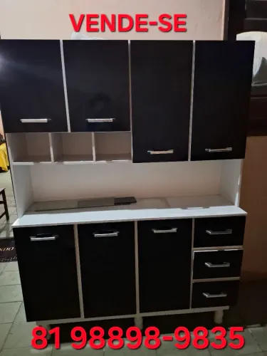 Armário de Cozinha Semi Novo - Branco e Preto