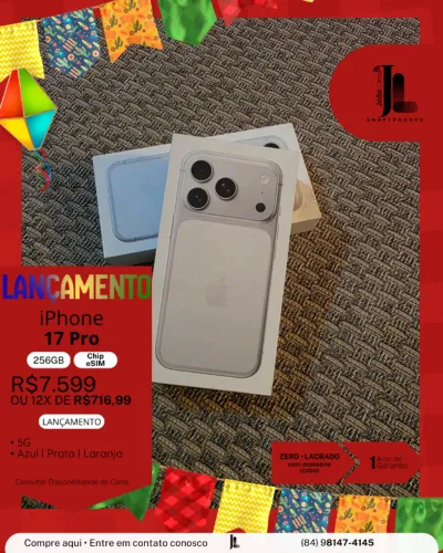 IPHONE 17 PRO, 5G, 256GB, CHIP ESIM, LACRADO, LANÇAMENTO!