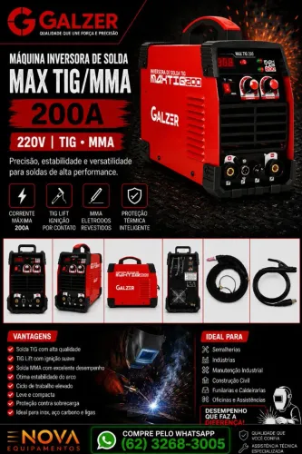 Maquina Inversora de Solda Max Tig/Mma Galzer 220v 200a