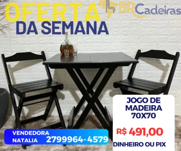 jogo de mesa de madeira dobraveis 70x70