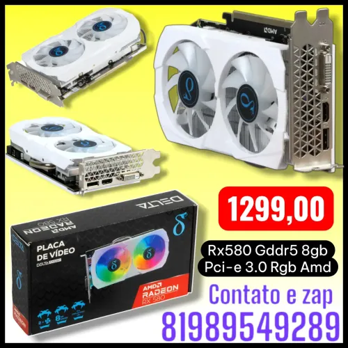 Placa De Vídeo Gamer Rx580 Gddr5 8gb Pci-e 3.0 Rgb