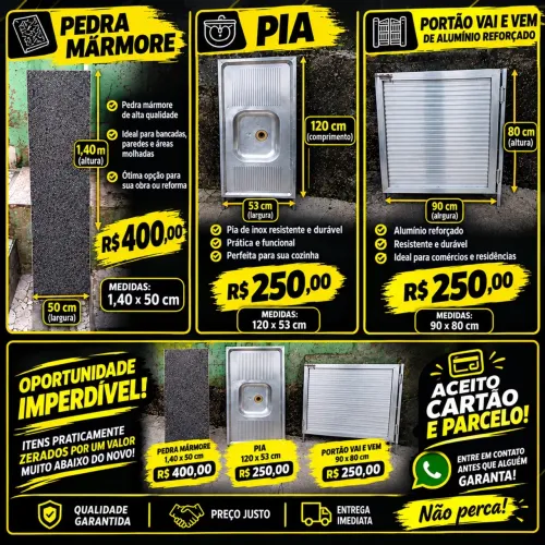 Pia, pedra mármore e porta vai e vem no precinho.