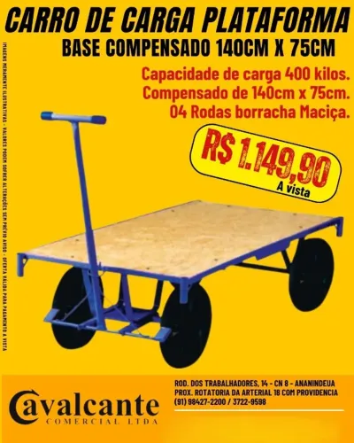CARRO DE CARGA PLATAFORMA BASE COMPENSADO 140CM X 75CM