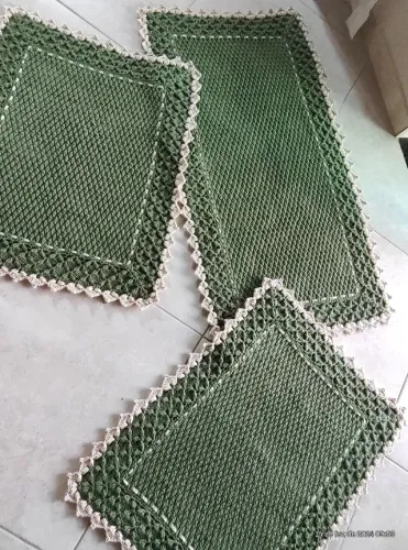 Jogo de cozinha verde musgo em crochê
