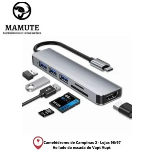 Adaptador Hub 6x1 Usb C Pd Tipo C Hdmi 4k Compatível Macbook
