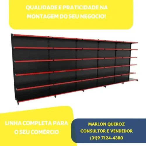 Gondola de Aço Preta Parede com Porta Etiqueta