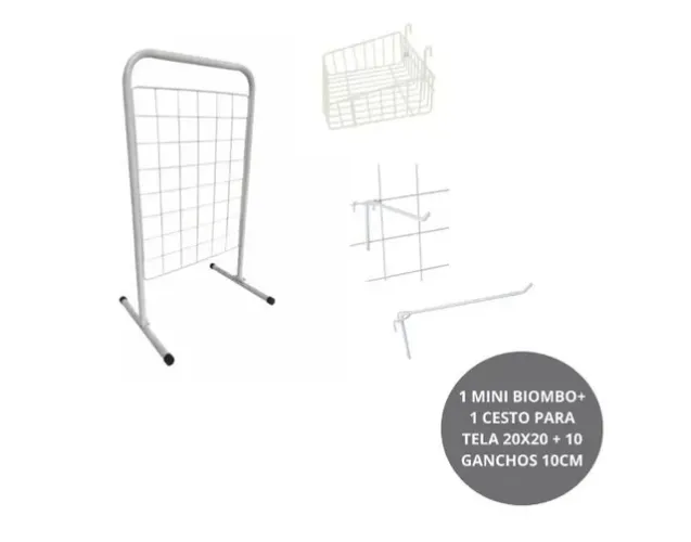 Kit 1 Biombo Mini De Balcão+10 Ganchos 10cm+1 Cesto 20x20