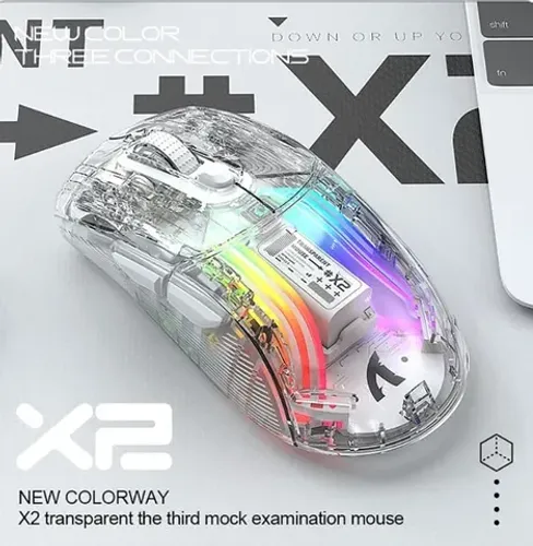 Promoção! Mouse Sem Fio Ataque Tubarão X2 RGB- Transparente e preto Três Modos de Conexão