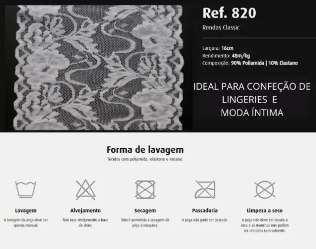 Lote com 5 Rolos de Renda Branca Classic Rendabras p/ Confecção de Lingerie e Moda Íntima