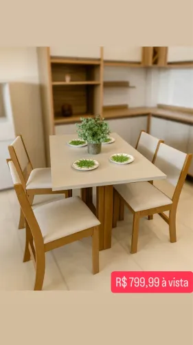 Mesa de Jantar Magic 120x80 Tampo Off Mel/Blonde + 4 cadeiras