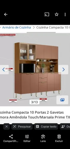 Cozinha Compacta 10 Portas 2 Gavetas Amêndola/Marsala