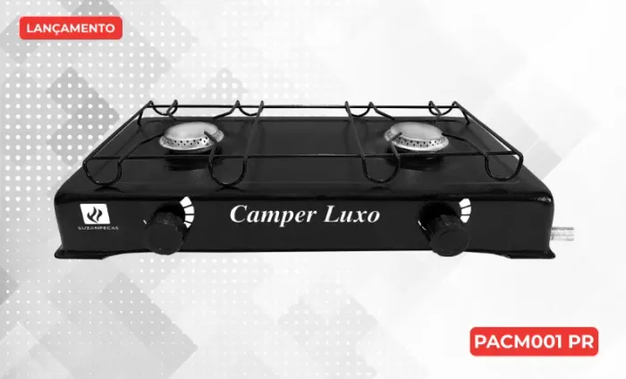 Fogão 2 Bocas Preto Camper Luxo Gás Baixa Pressão Para Cozinhar 