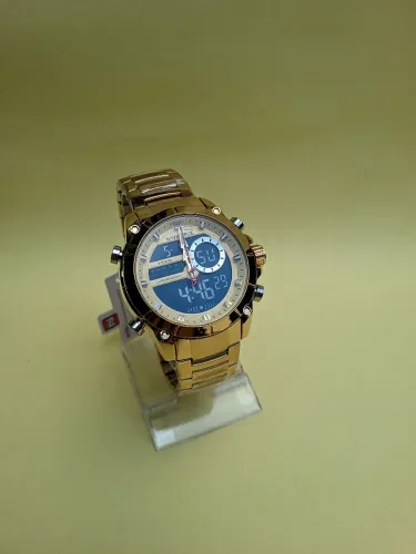 Relógio analógico e digital dourado com 6 meses de garantia 