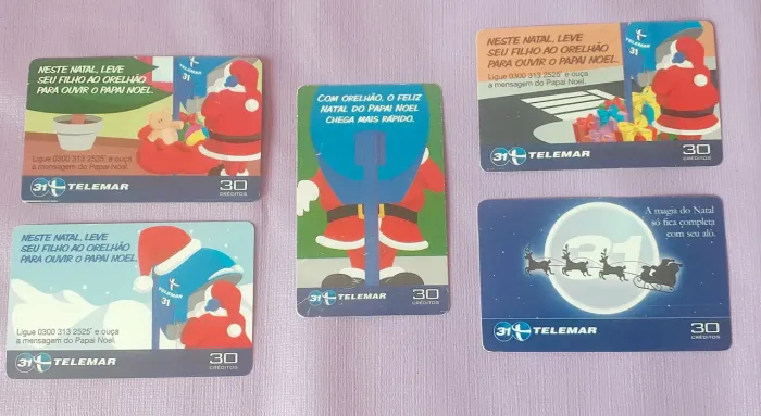 5 Cartões telefônicos Telemar - Tema Natalino
