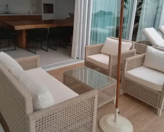 Sofá corda náutica + mesa de centro com vidro