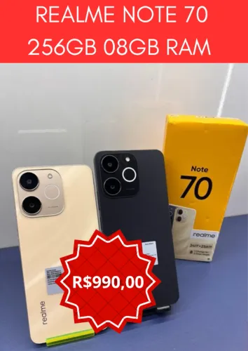 Celular Smartphone Realme Note 70 Preto 256GB 8GB RAM Dual SIM Preto Dourado Entregamos