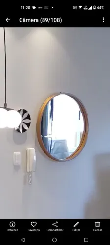 Espelho redondo laminado madeira natural 