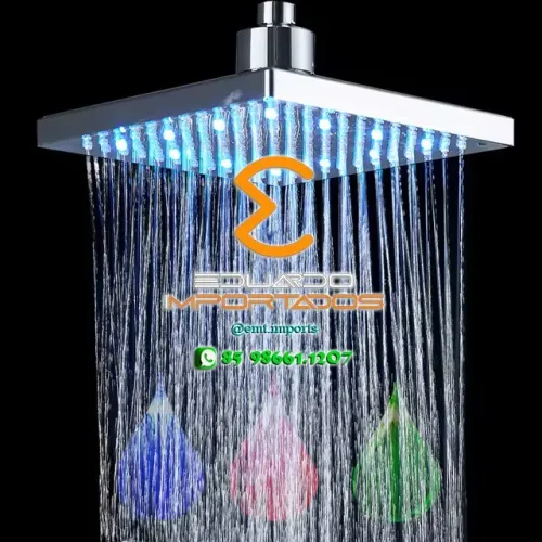 Ducha Chuveiro Quadrada com LED RGB Rotação 360º para Banheiro