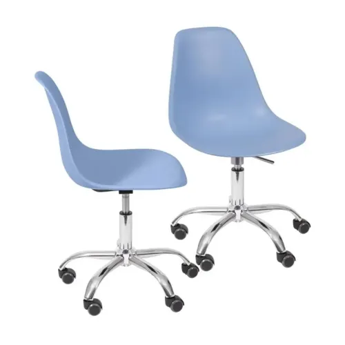 Kit 02 Cadeiras 1102 Pp Azul Claro Base Rodizio
