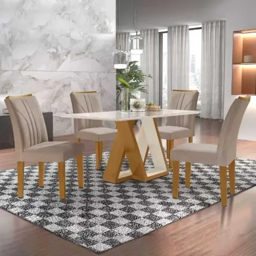 Mesa de Jantar Belle Tampo Slim Plus Vidro 120x90cm com 4 Cadeiras Cel 