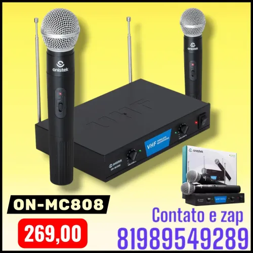 Microfone sem fio duplo UHF Onistek ON-MC808